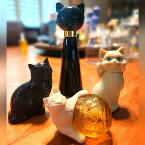 Vintage Lot of Four Cat Themed Avon Bottles - Empty